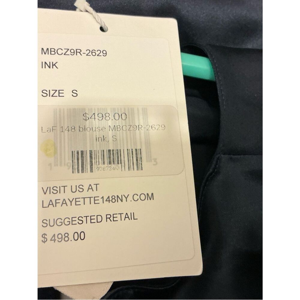 NWT Lafayette 148 New York Navy Long-Sleeve Satin Top $498 - Picture 10 of 11
